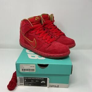 2014 Nike Sb Dunk High Premium Chinese New Year 313171-667 Red Men Size 7 Gold
